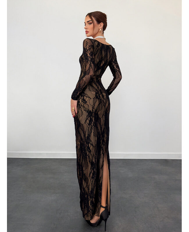 The Audrey Lace Square Neck Long Sleeve Dress – La Rose Couture Dresses & Gowns