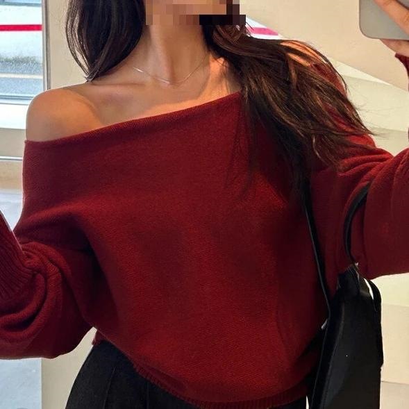 Womens Off-Shoulder Knit Sweater - Image 5