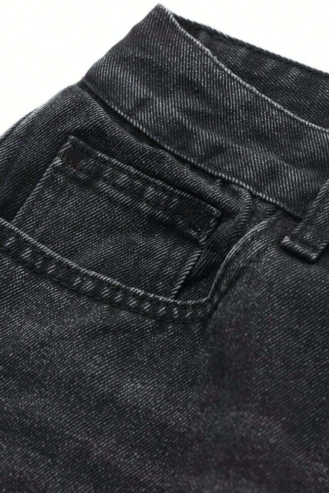 The Solene Black Washed Wide Leg Denim Pants Detail – La Rose Couture Trousers & Skirts