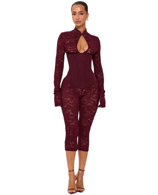 The Clothilde Elegant Lace Up Bodycon Jumpsuit Detail – La Rose Couture Dresses & Gowns