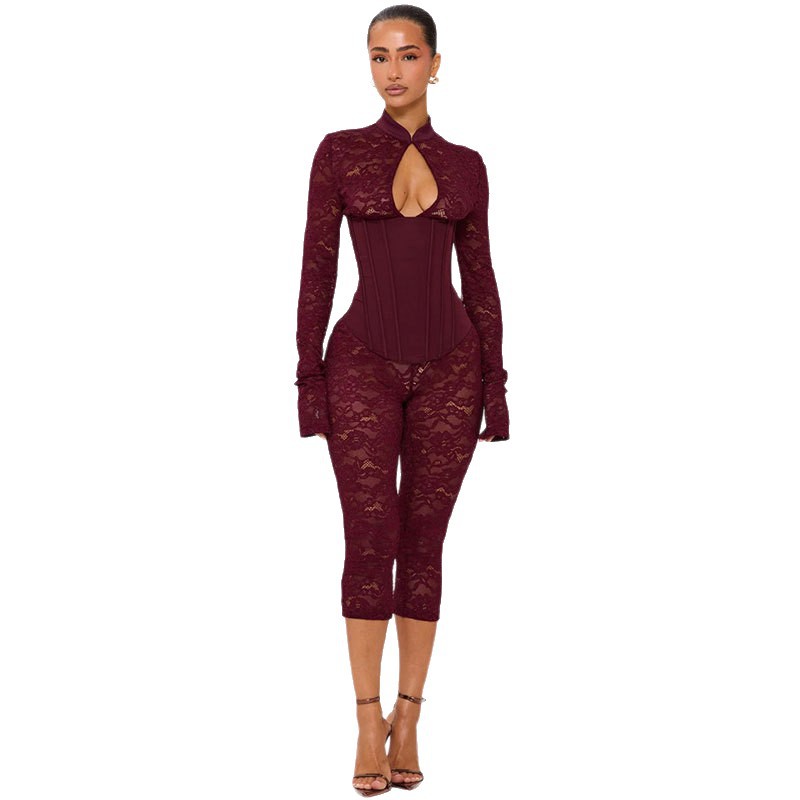 Elegant Lace-Up Bodycon Jumpsuit - Image 3