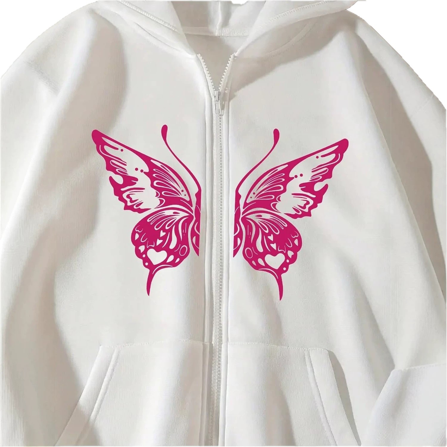 Women's Y2K Zip Up Hoodie 3D Butterfly Print Long Sleeve Loose Fit Jacket - Image 3