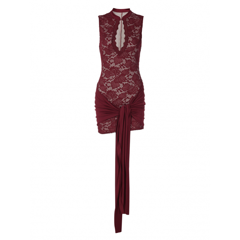 Womens Lace Bodycon Dress with Ribbon Details - Image 4
