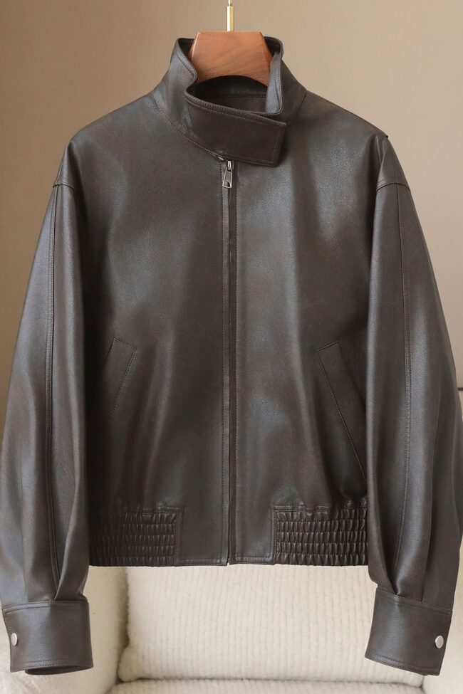 The Muriel Stand Collar Pu Leather Jacket Detail – La Rose Couture Coats & Jackets