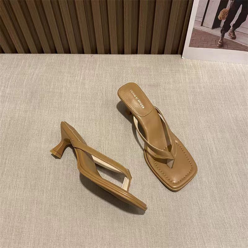 Women's French Style Herringbone Square Toe Mid Heel Sandals - Image 4