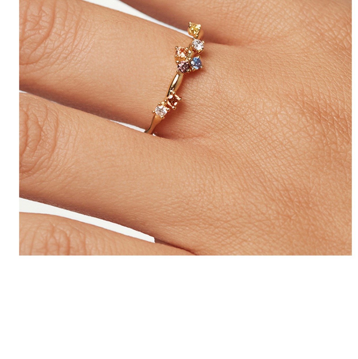 Adjustable Open Zirconium Ring with Simulated Diamonds - Image 5