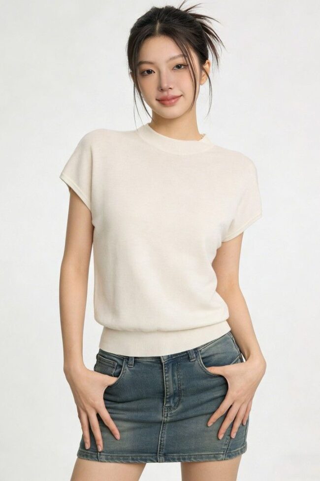The Audrey Half Turtleneck Knit T Shirt Detail – La Rose Couture Tops & Blouses