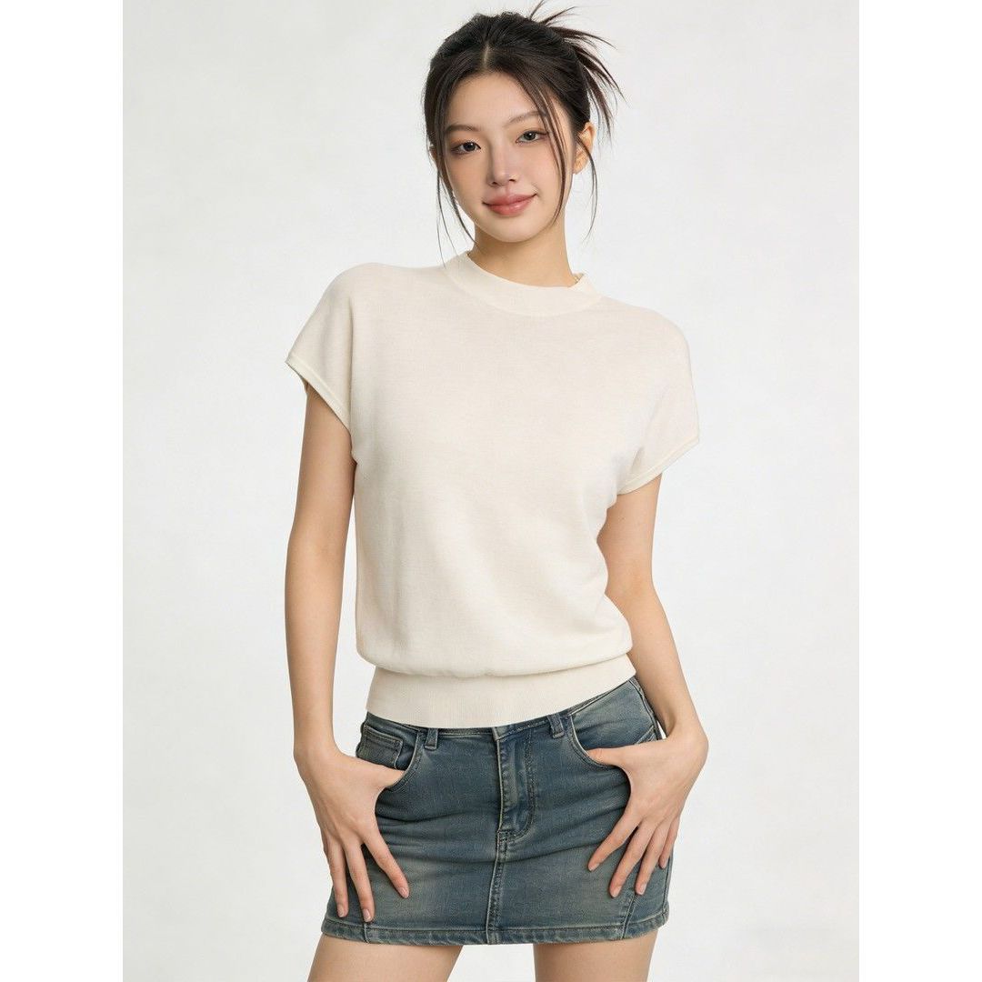 Womens Half Turtleneck Knit T-Shirt - Image 5