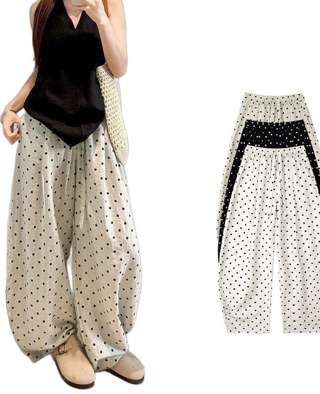 The Sabine Linen Polka Dot Drawstring Wide Leg Pants Detail – La Rose Couture Trousers & Skirts