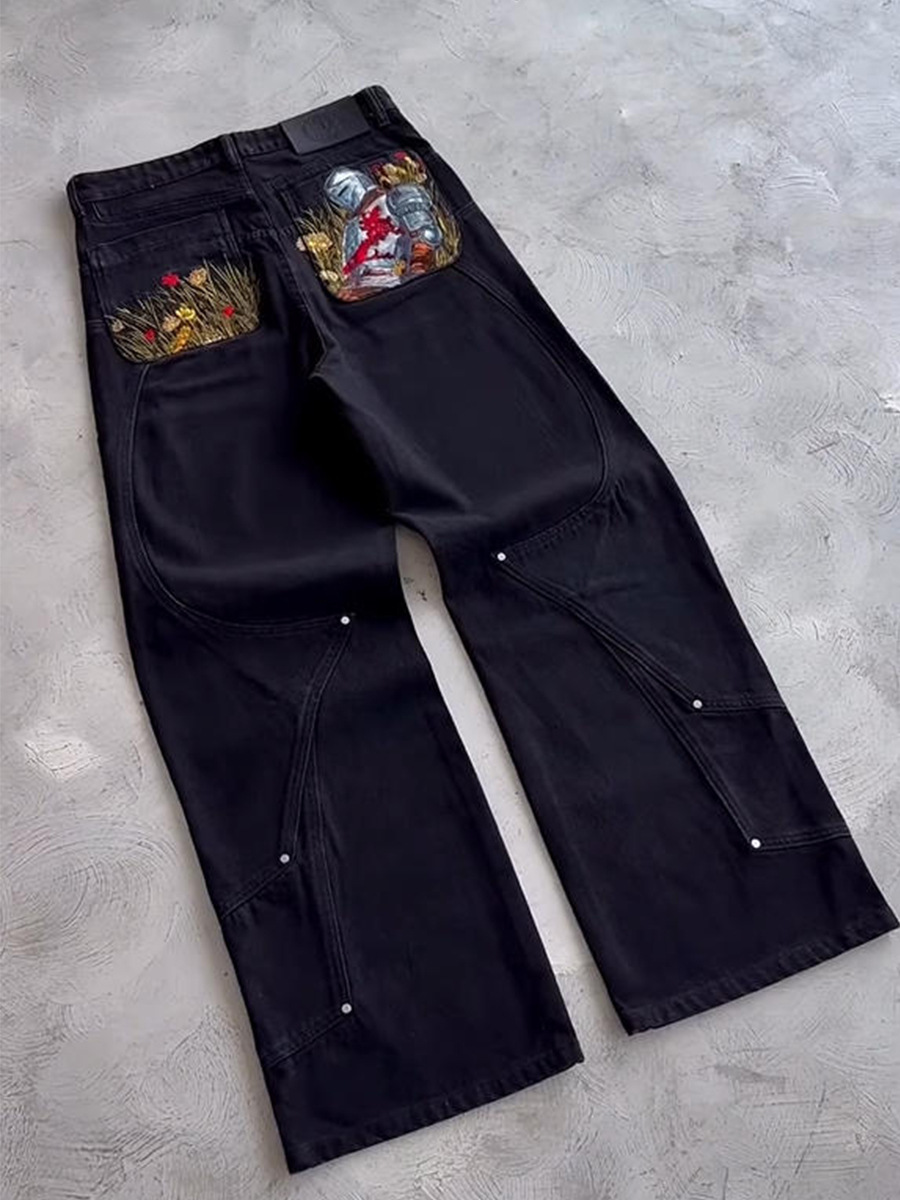 Embroidered Cotton Wide-Leg Trousers - Image 2