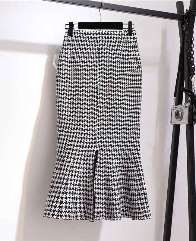 The Salome Pencil Skirt Midi Length Plaid Fishtail Detail – La Rose Couture Trousers & Skirts