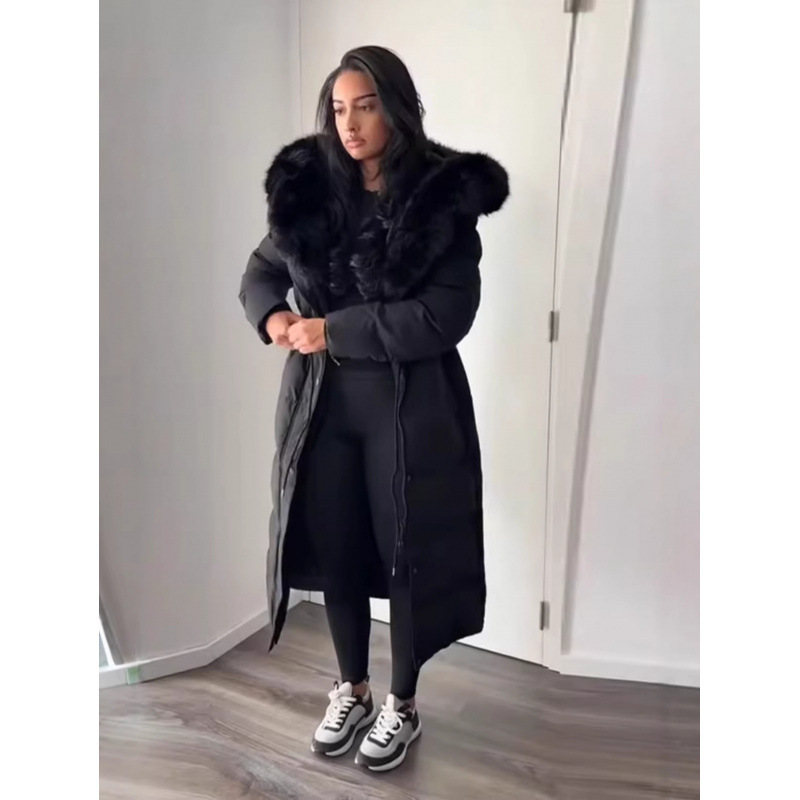 Womens Long Hooded Cotton Coat - Image 4