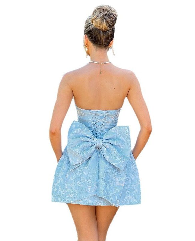 The Rosalie Bow Detail Jacquard Tube Dress Detail – La Rose Couture Dresses & Gowns