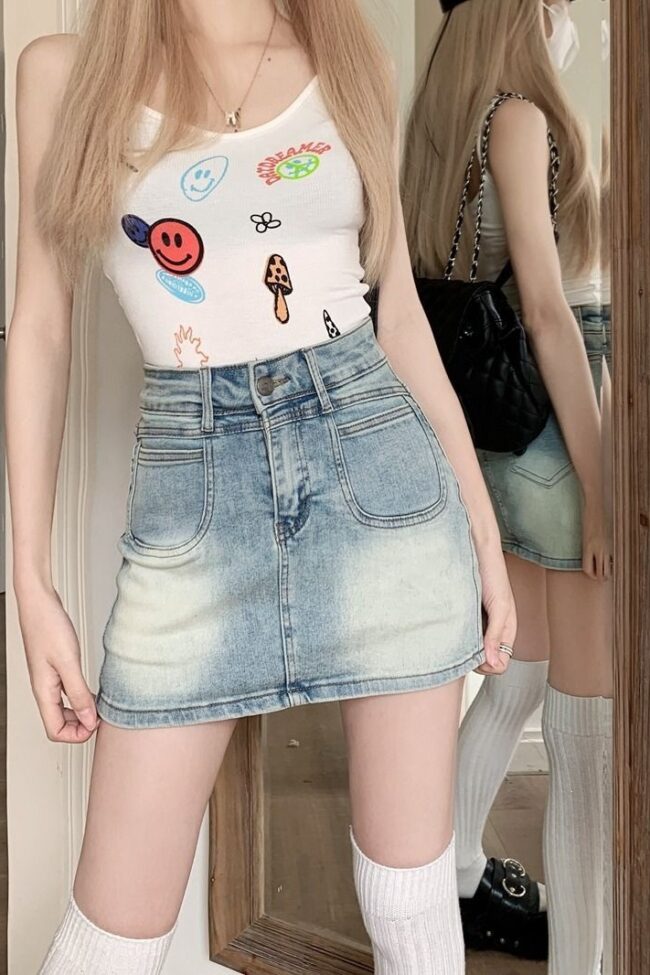 The Melanie Vintage Stretch Denim Skirt High Waisted Bodycon Detail – La Rose Couture Trousers & Skirts