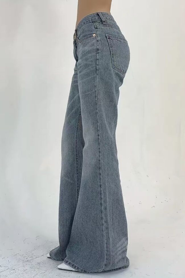 The Blanche Vintage Blue Flared Denim Jeans Detail – La Rose Couture Trousers & Skirts