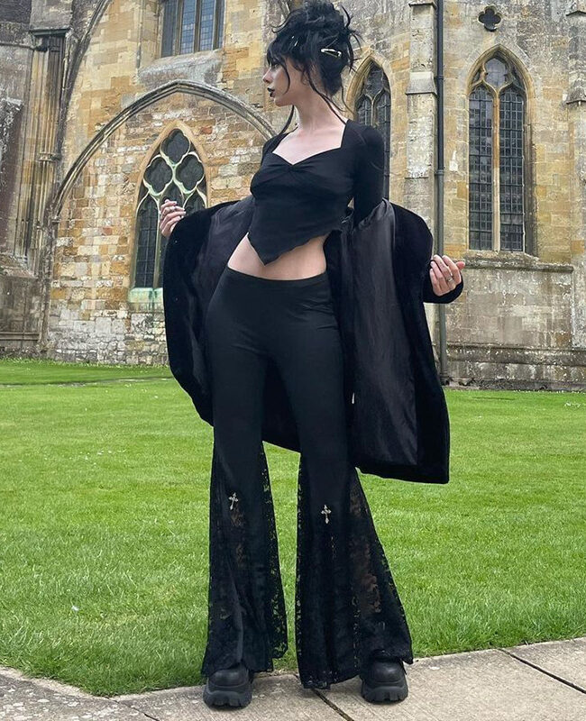 The Capucine High Waist Lace Hollow Slight Flare Trousers Detail – La Rose Couture Trousers & Skirts