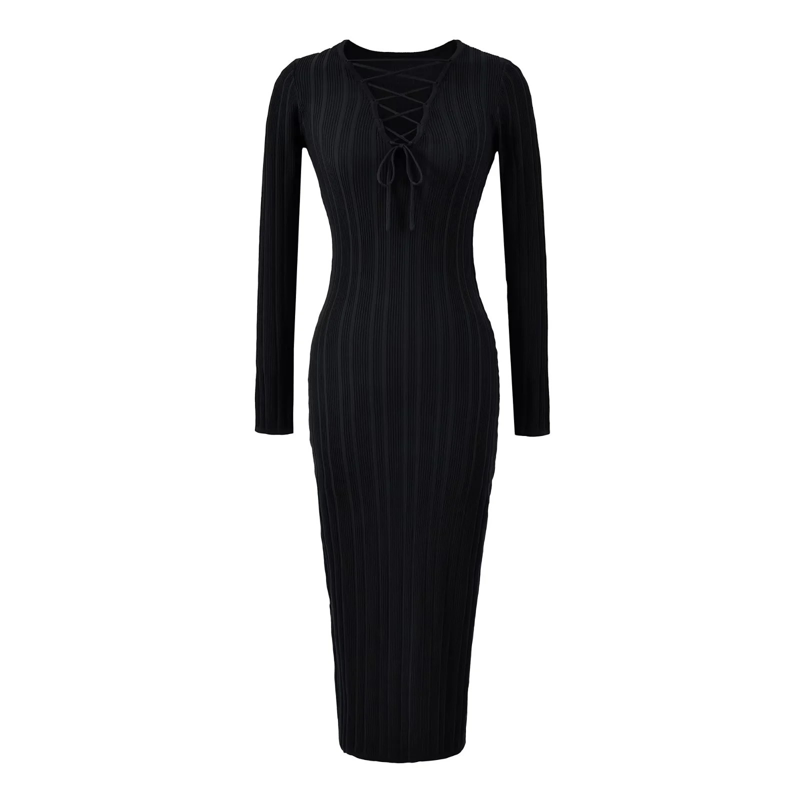 Knit Twist Waist Long Dress - Image 3