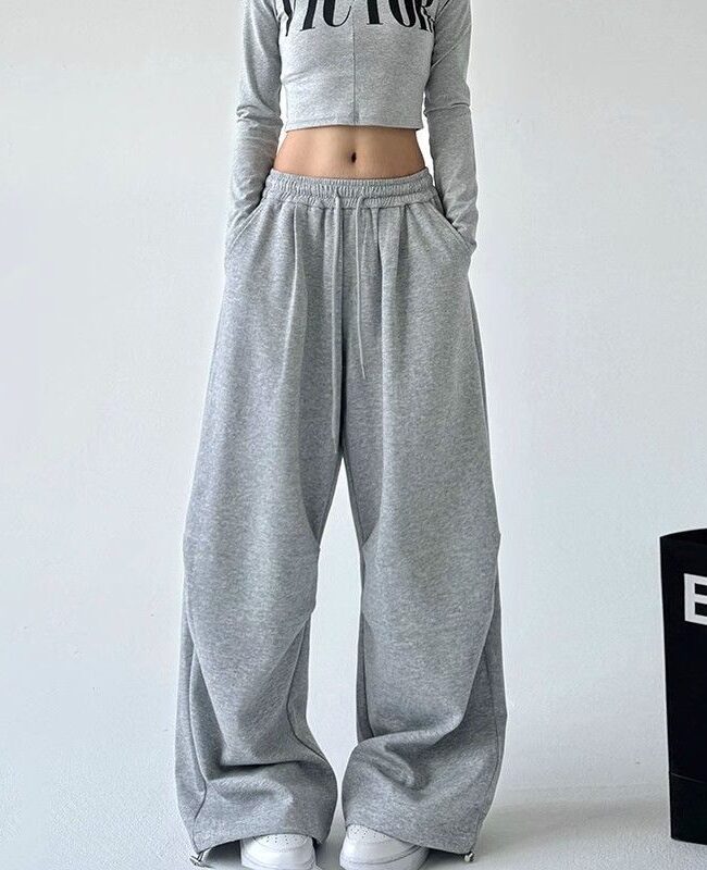 The Delphine Straight Loose Fleece Lined Drawstring Casual Pants Detail – La Rose Couture Trousers & Skirts