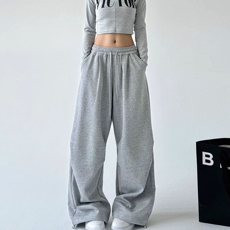 Women's Straight Loose Fleece-Lined Drawstring Casual Pants - Image 2
