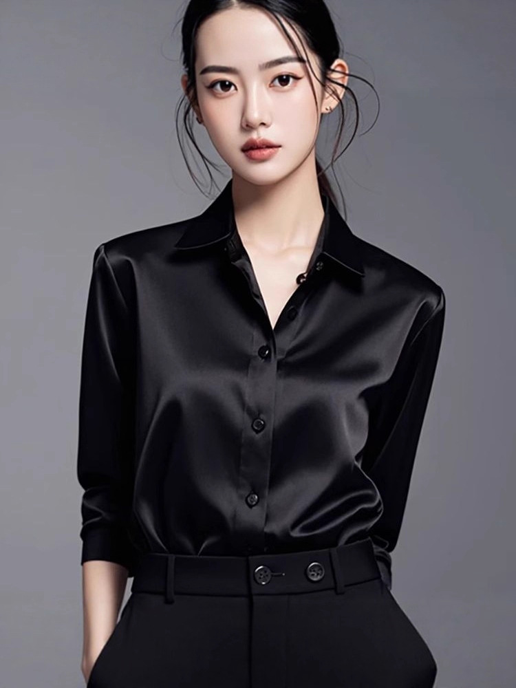 Womens Long Sleeve Satin Shirt - Image 2