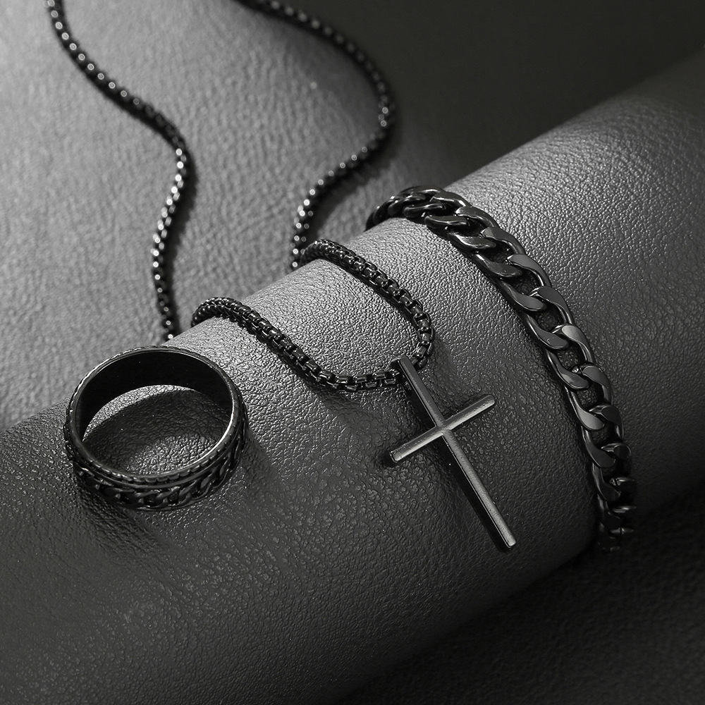 Cross Pendant Jewelry Set Necklace Bracelet Ring - Image 2
