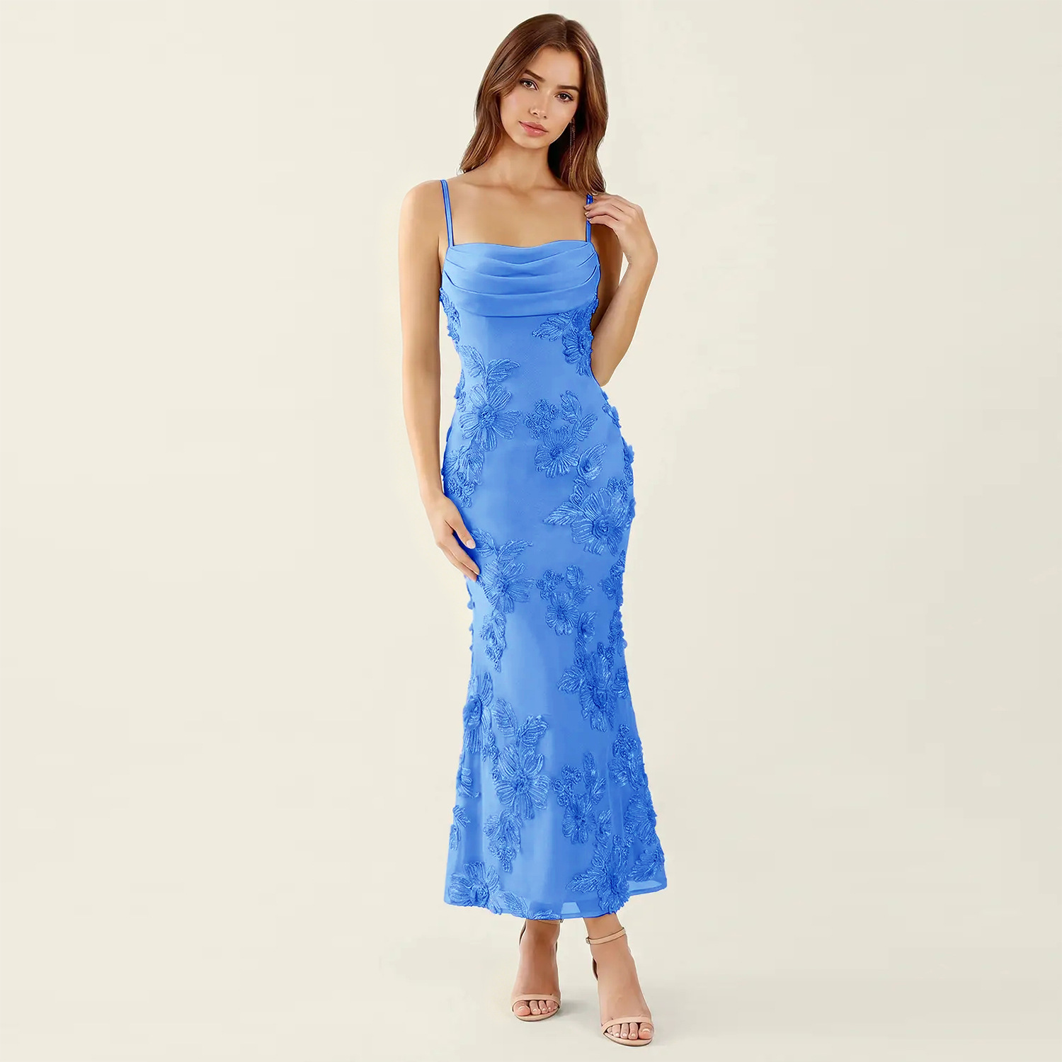 Womens French-Style Strapless Floral Dress - Image 5