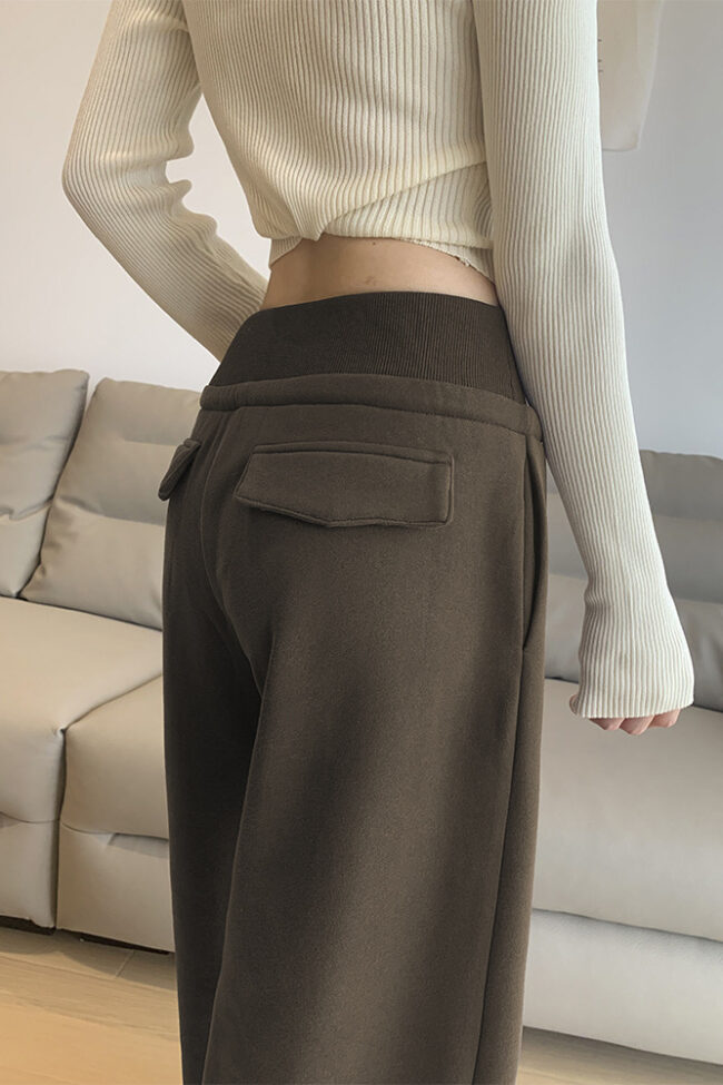 The Constance Fleece Lined High Waist Straight Leg Casual Sweatpants Detail – La Rose Couture Trousers & Skirts