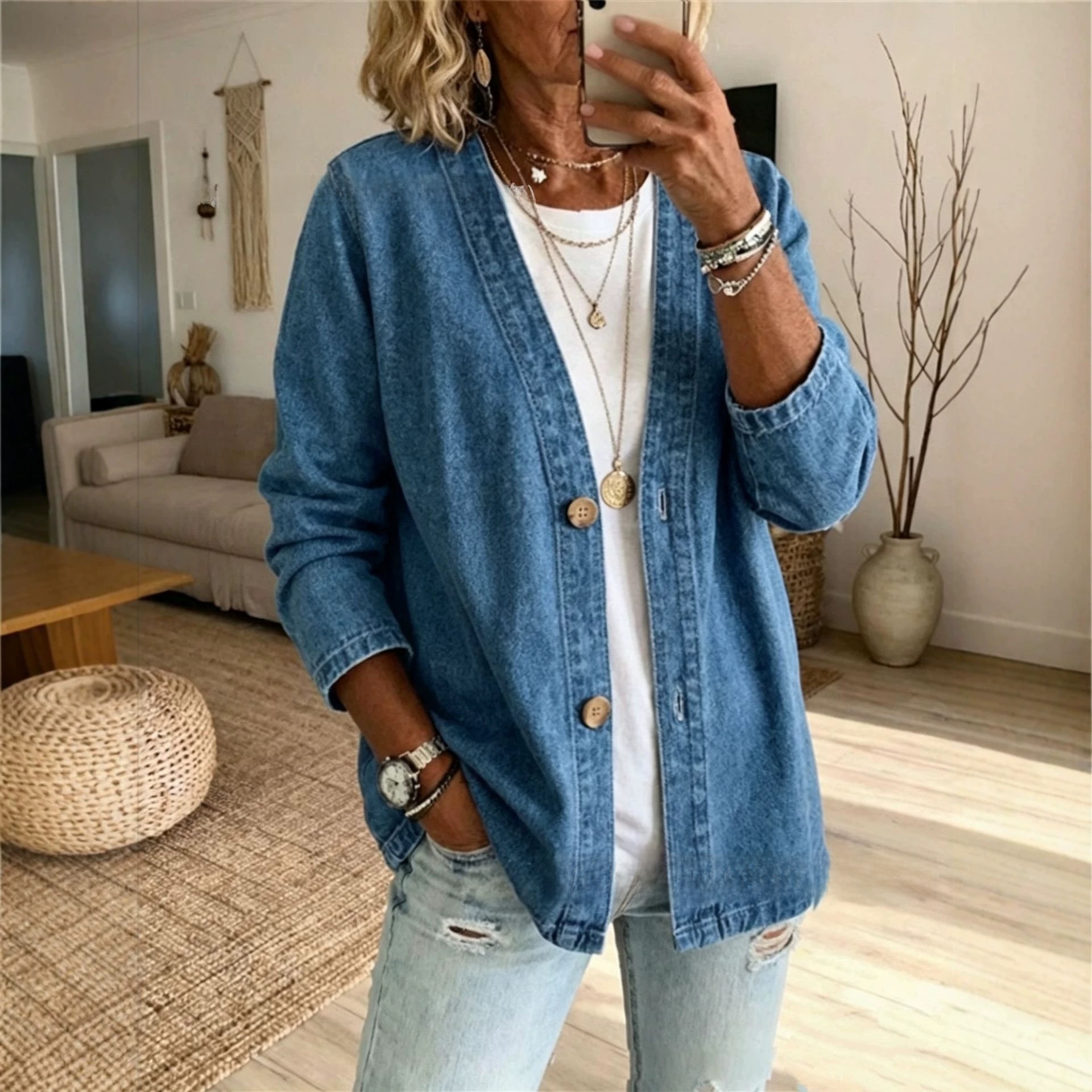 Denim Jacket Casual Long Sleeve - Image 4