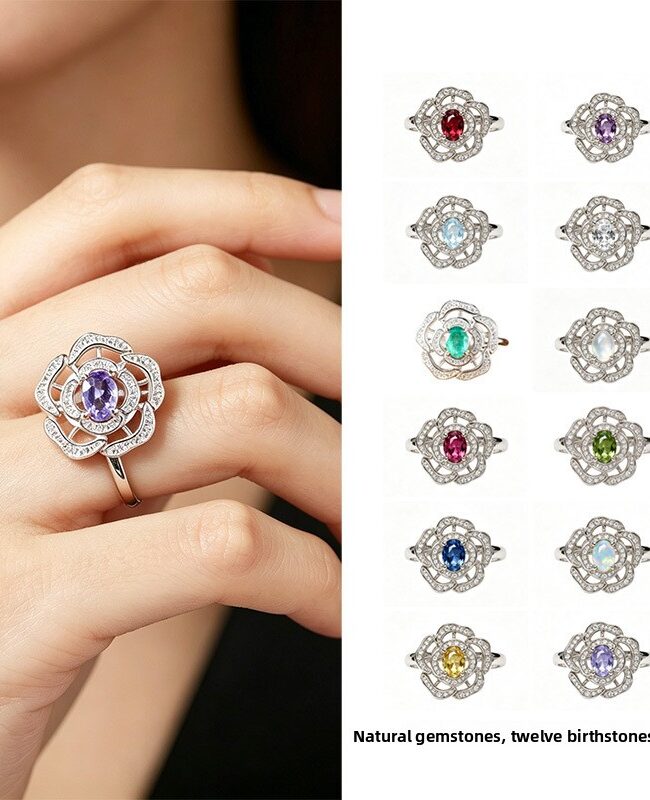 The Muriel Silver Natural Birthstone Flower Vintage Adjustable Ring – La Rose Couture Jewellery & Accessories