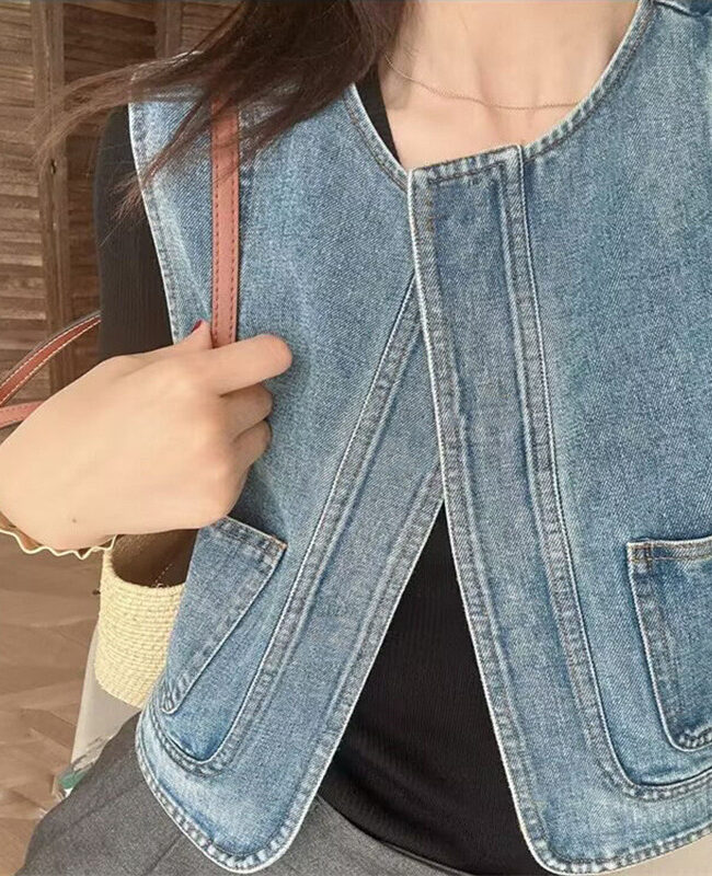 The Diane Vintage Minimalist Sleeveless Denim Blue Outerwear Vest – La Rose Couture Coats & Jackets
