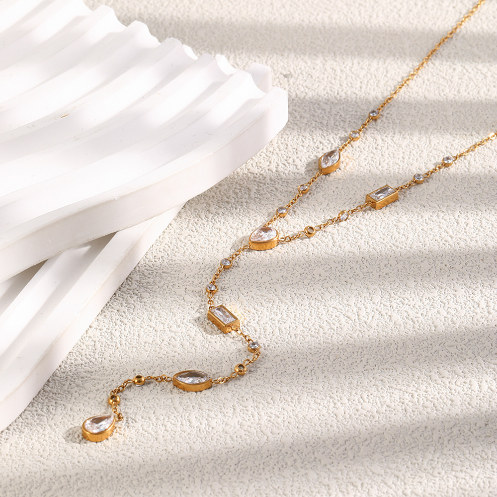Y-Shaped Zircon Stainless Steel Necklace - Image 4