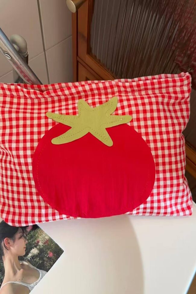 The Adrienne Cute Red Grid Tomato Cosmetic Bag Large Capacity Portable Hand Held Toiletry – La Rose Couture Handbags & Clutches