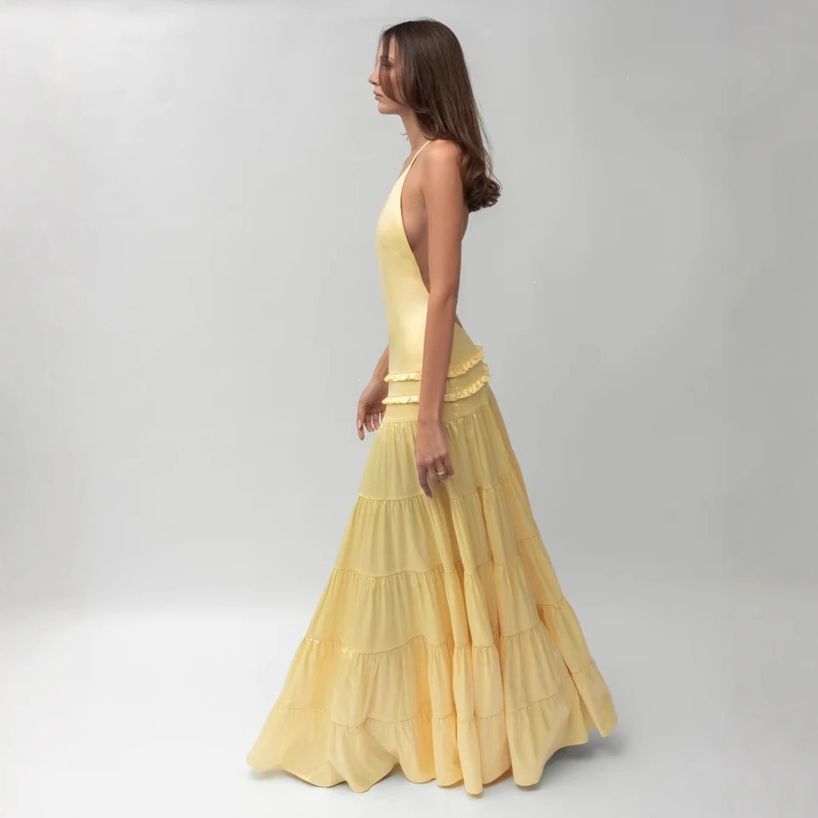 One Shoulder Backless Ruffled Long Dress - Image 3