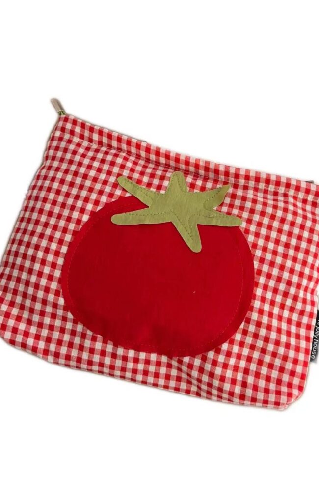 The Adrienne Cute Red Grid Tomato Cosmetic Bag Large Capacity Portable Hand Held Toiletry Detail – La Rose Couture Handbags & Clutches