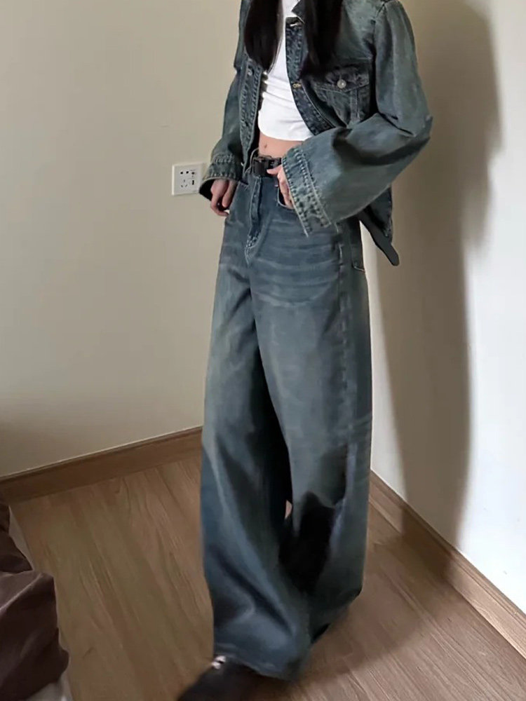 Vintage Blue Loose Wide-Leg Denim Pants for Women Summer Thin Casual Straight Trousers - Image 3