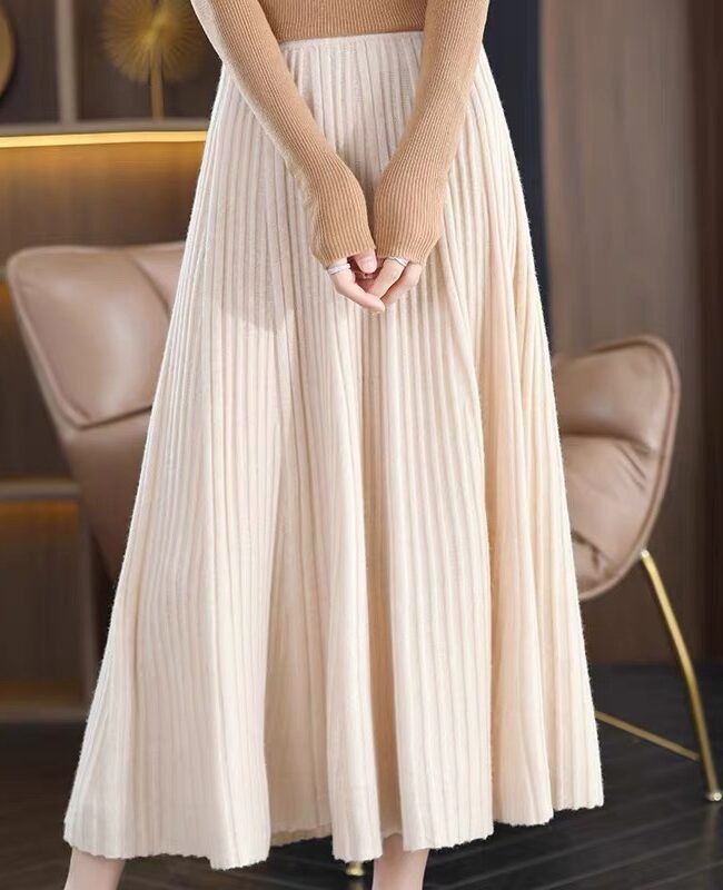 The Agathe Woolen Warm Knitted Mid Length Skirt – La Rose Couture Trousers & Skirts