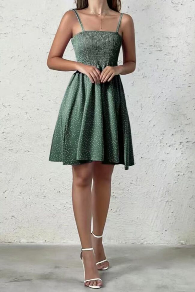 The Cassandre Dot Patterned Slingback Mini Dress Detail – La Rose Couture Dresses & Gowns