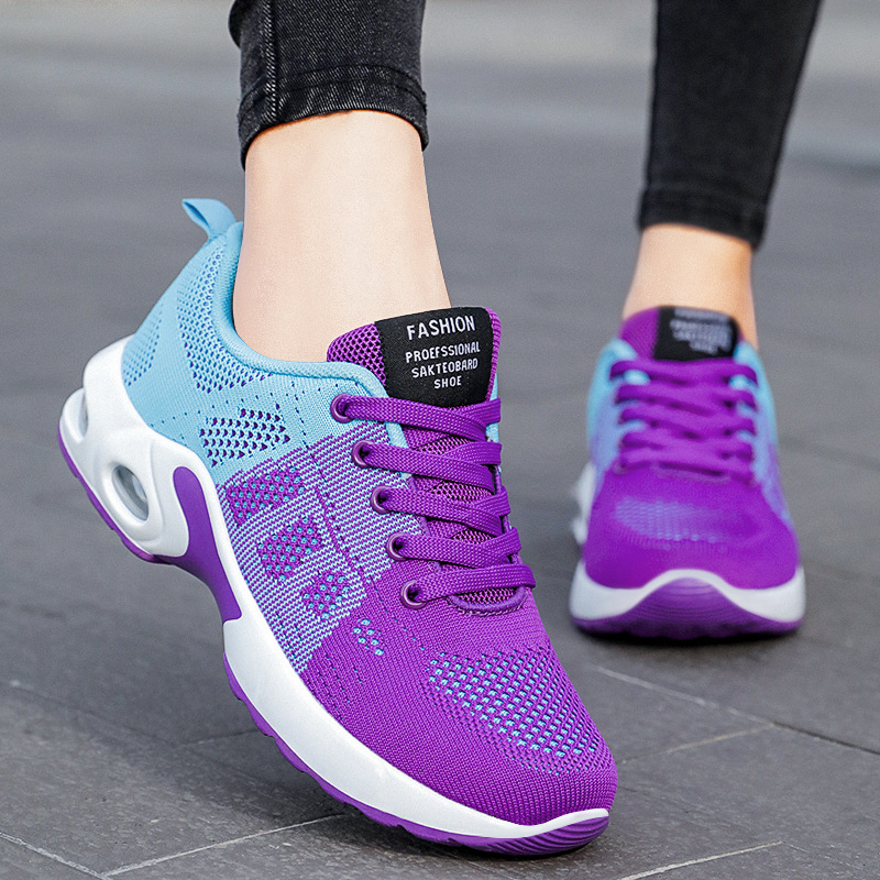 Women's Breathable Mesh Lace-Up Sports Shoes with Air Cushion Sole