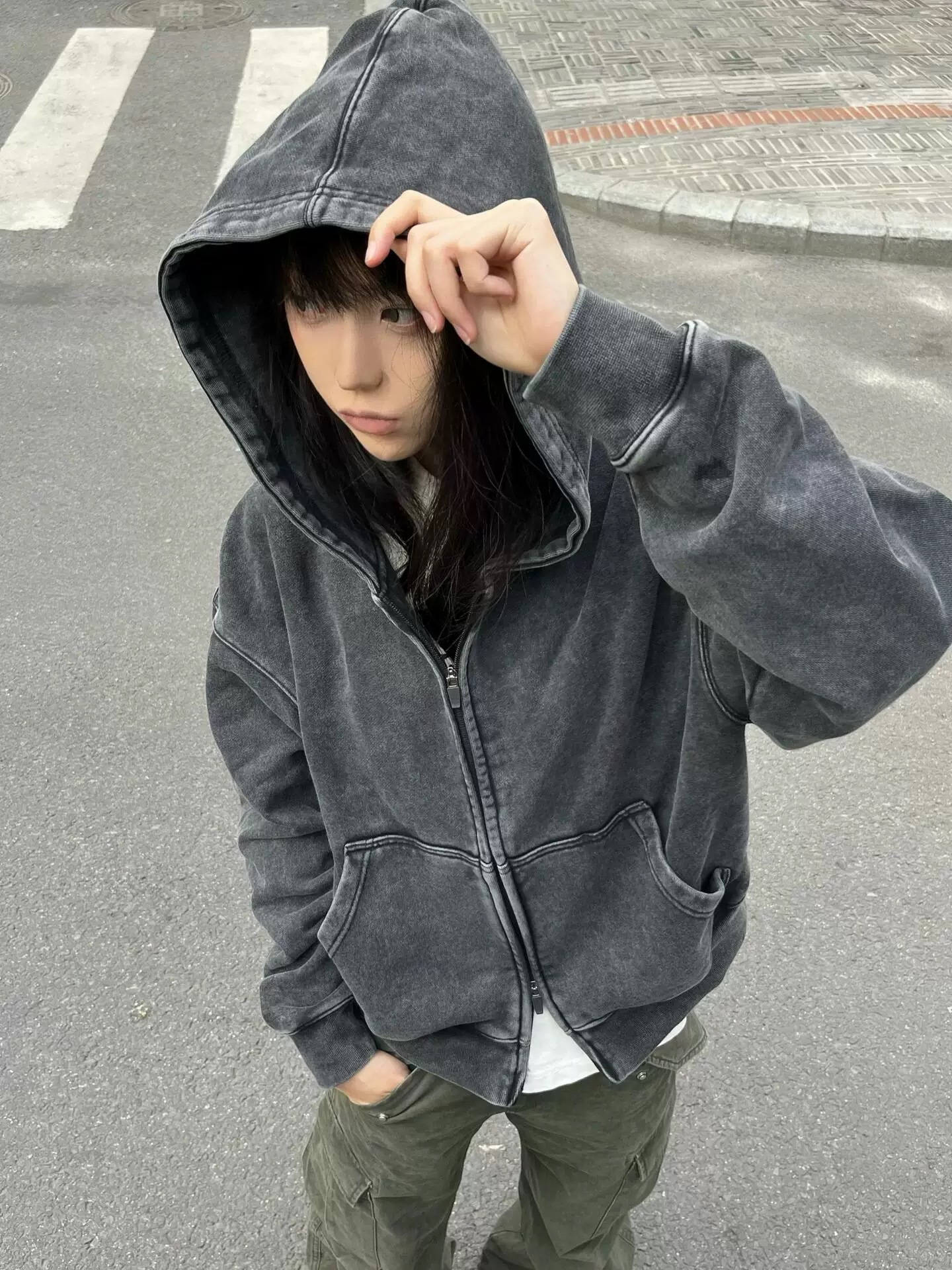 Men's Heavyweight Washed Cotton Zip-Up Hooded Sweatshirt