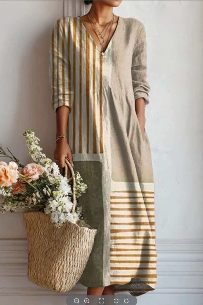 The Magali V Neck Printed Loose Fitting Dress Detail – La Rose Couture Dresses & Gowns