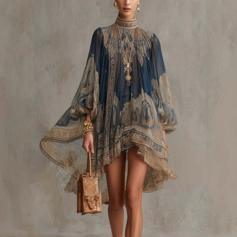 Bohemian Print Long Sleeve Dress