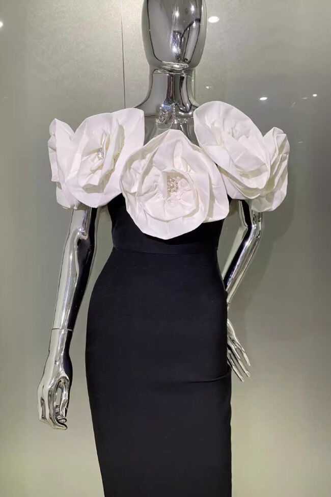 The Magali Elegant Off Shoulder Bandage Dress Detail – La Rose Couture Dresses & Gowns