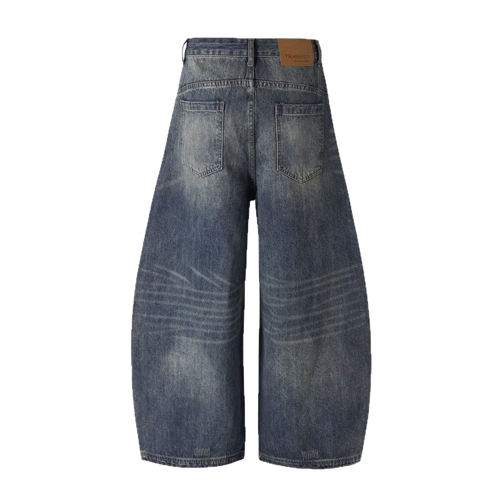 Vintage Distressed High-Waist Wide-Leg Floor-Length Denim Pants for Women - Image 3