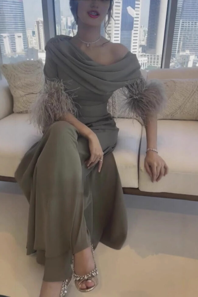 The Clarisse Feather Stitching Loose Jumpsuit Detail – La Rose Couture Dresses & Gowns
