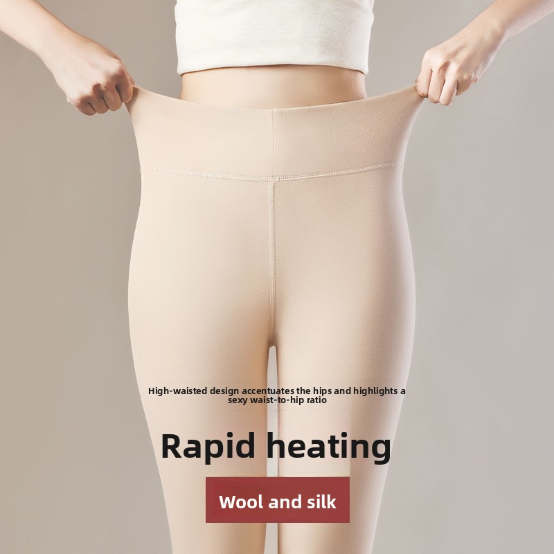 Women's Cashmere Silk Thermal Leggings Seamless Fleece Lined Base Layer Pants - Image 2