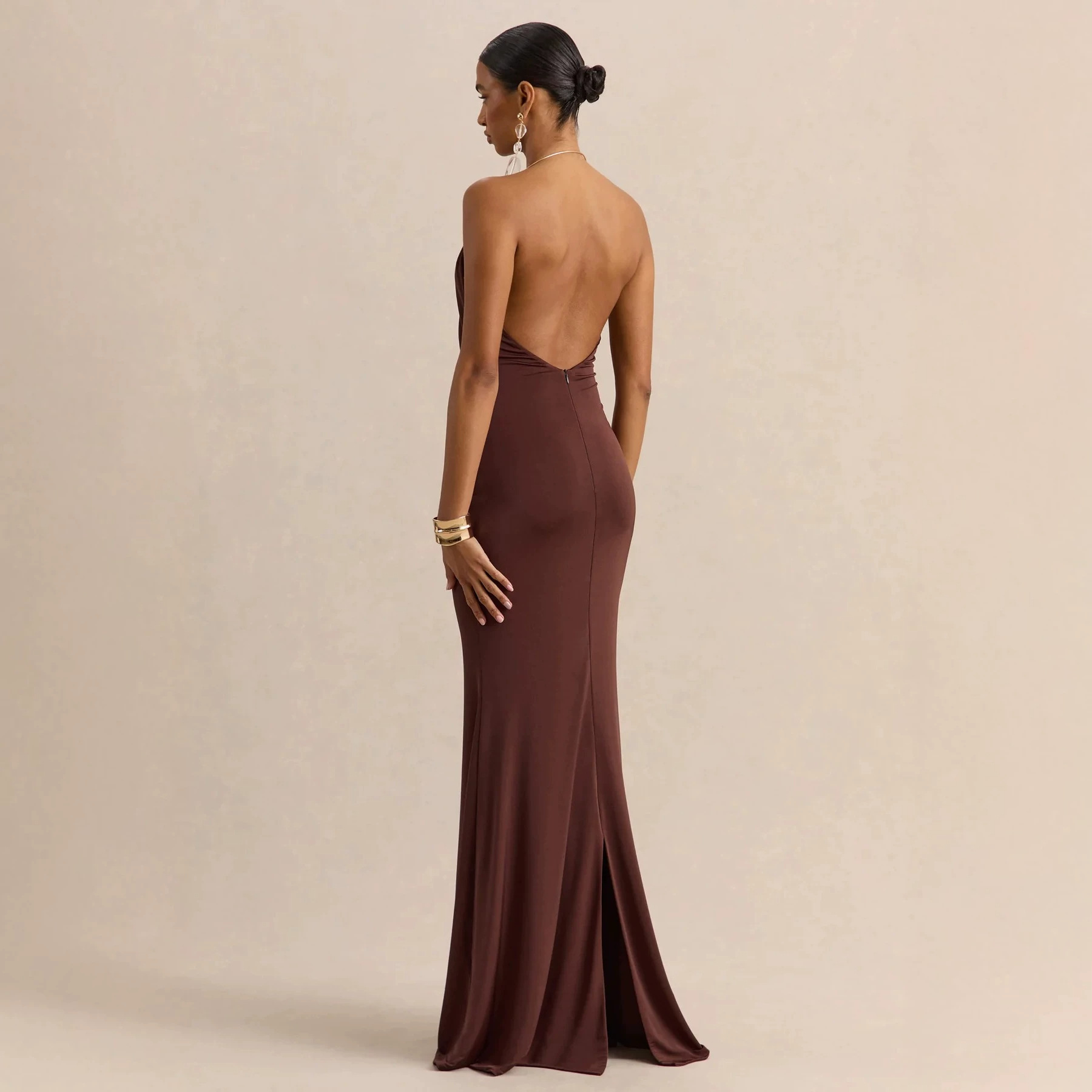 Womens Pleated Bodycon Dress with Ruffle Neck - Image 3