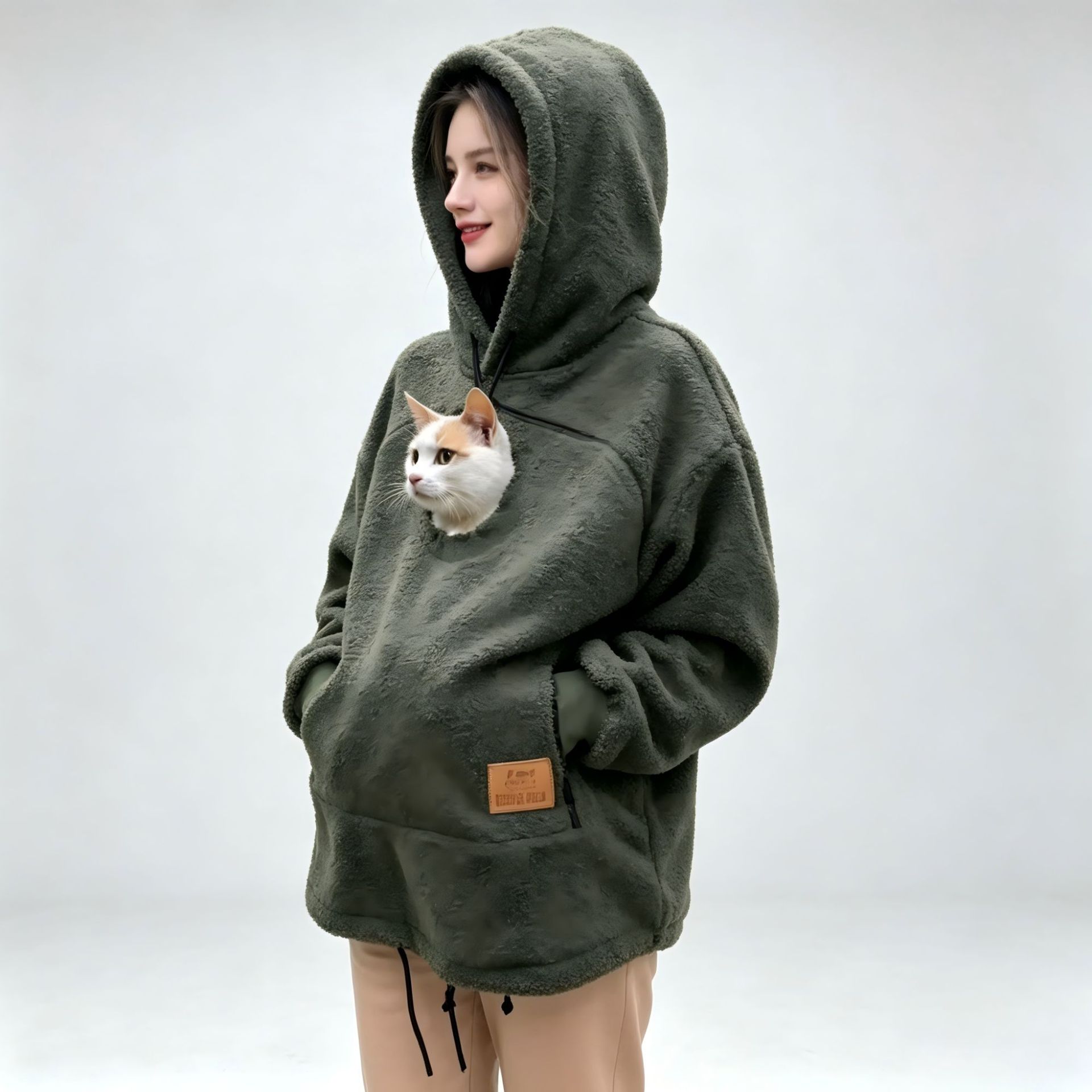 Unisex Lamb Wool Hooded Pullover Sweatshirt Loose Casual Warm - Image 3