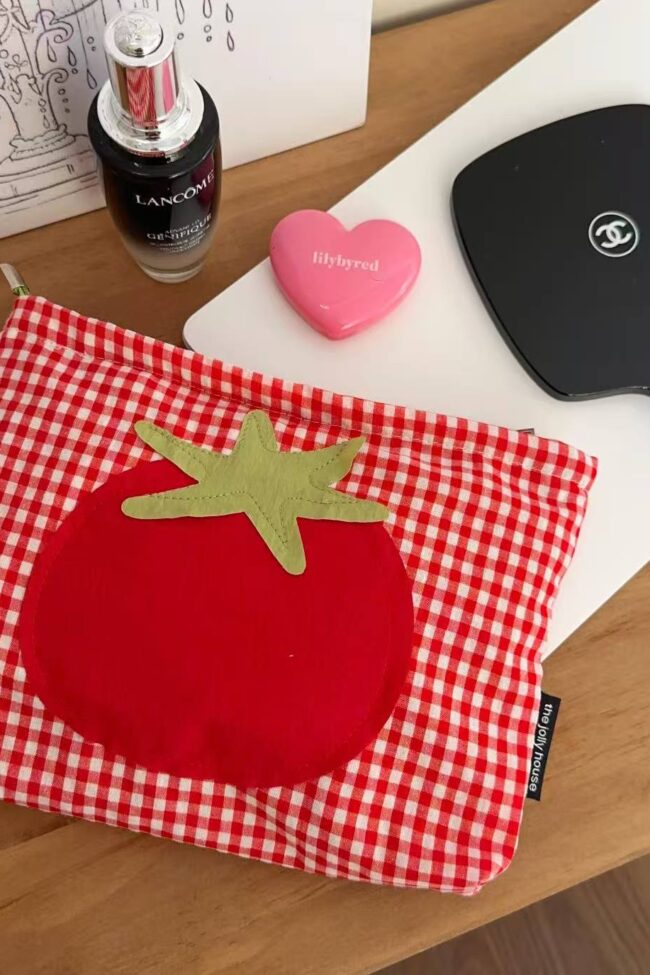 The Adrienne Cute Red Grid Tomato Cosmetic Bag Large Capacity Portable Hand Held Toiletry Detail – La Rose Couture Handbags & Clutches