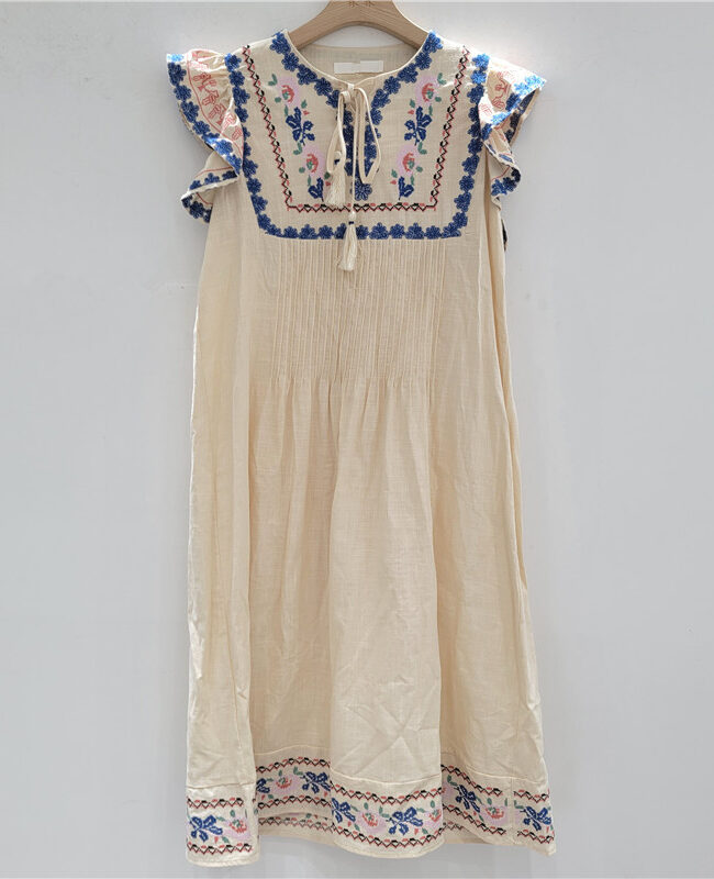 The Eleonore White Embroidered Puff Short Sleeve Dress for Summer Ethnic Style Detail – La Rose Couture Dresses & Gowns