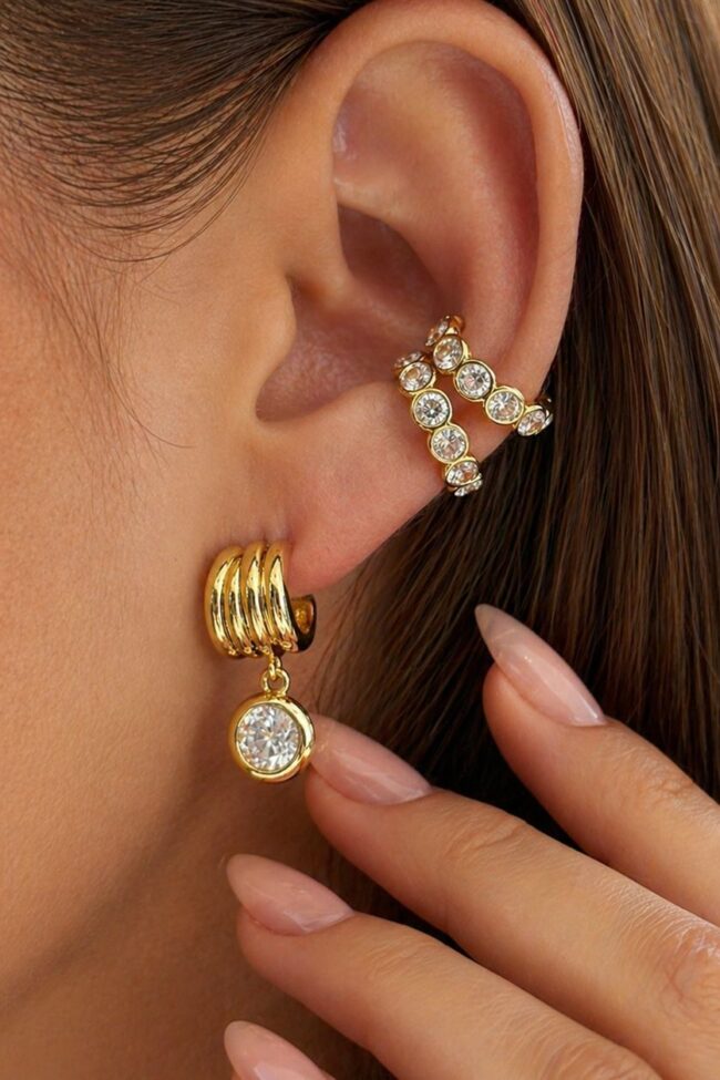 The Seraphine Micro Paved Zircon Geometric Stainless Steel Ear Clips Detail – La Rose Couture Jewellery & Accessories